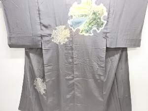 アンティーク　絞り東海道五十三次模様男物長襦袢